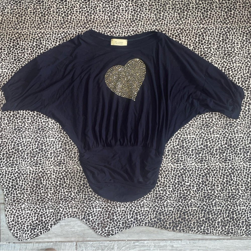 St. John Black Tunic with Gold Stud Heart